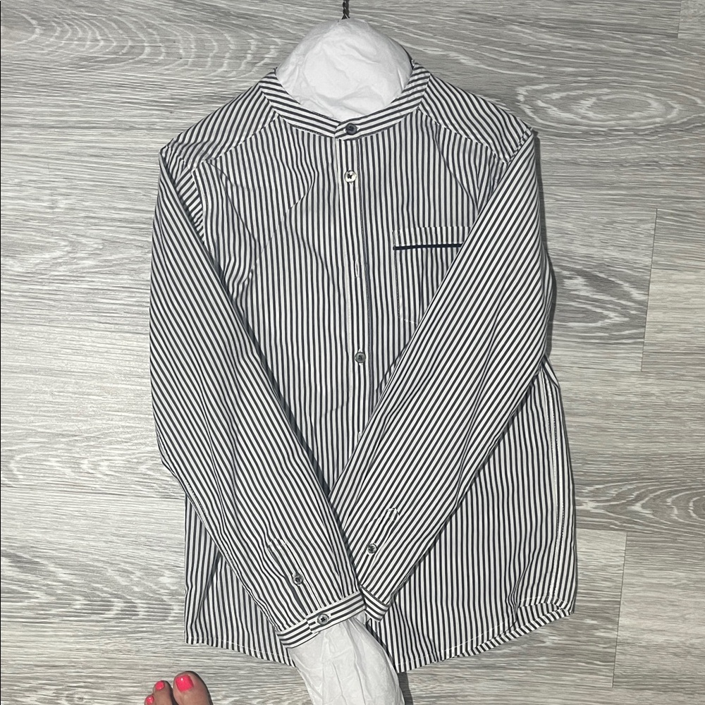 Jacadi Black and White Striped Button Down Shirt